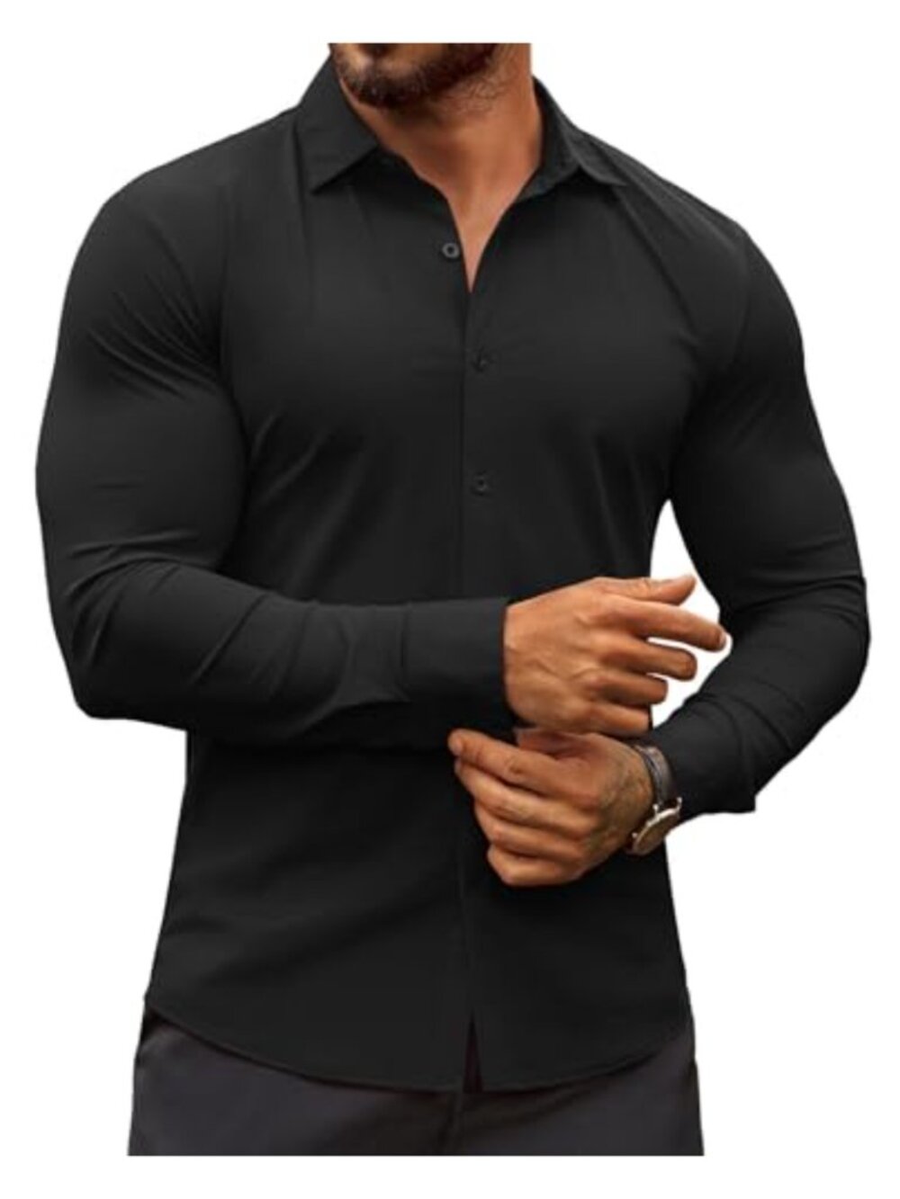 Muscle Fit Stretch Wrinkle-Free Long Sleeve Button Down Dress Shirt